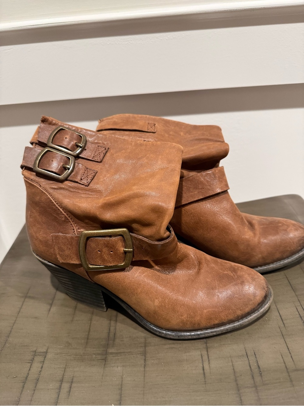 Lucky Brand Cognac Brown Buckle Ankle Booties